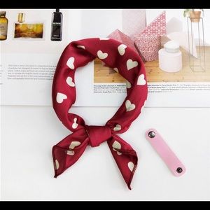 Valentines red head scarf/head wrap with white hearts